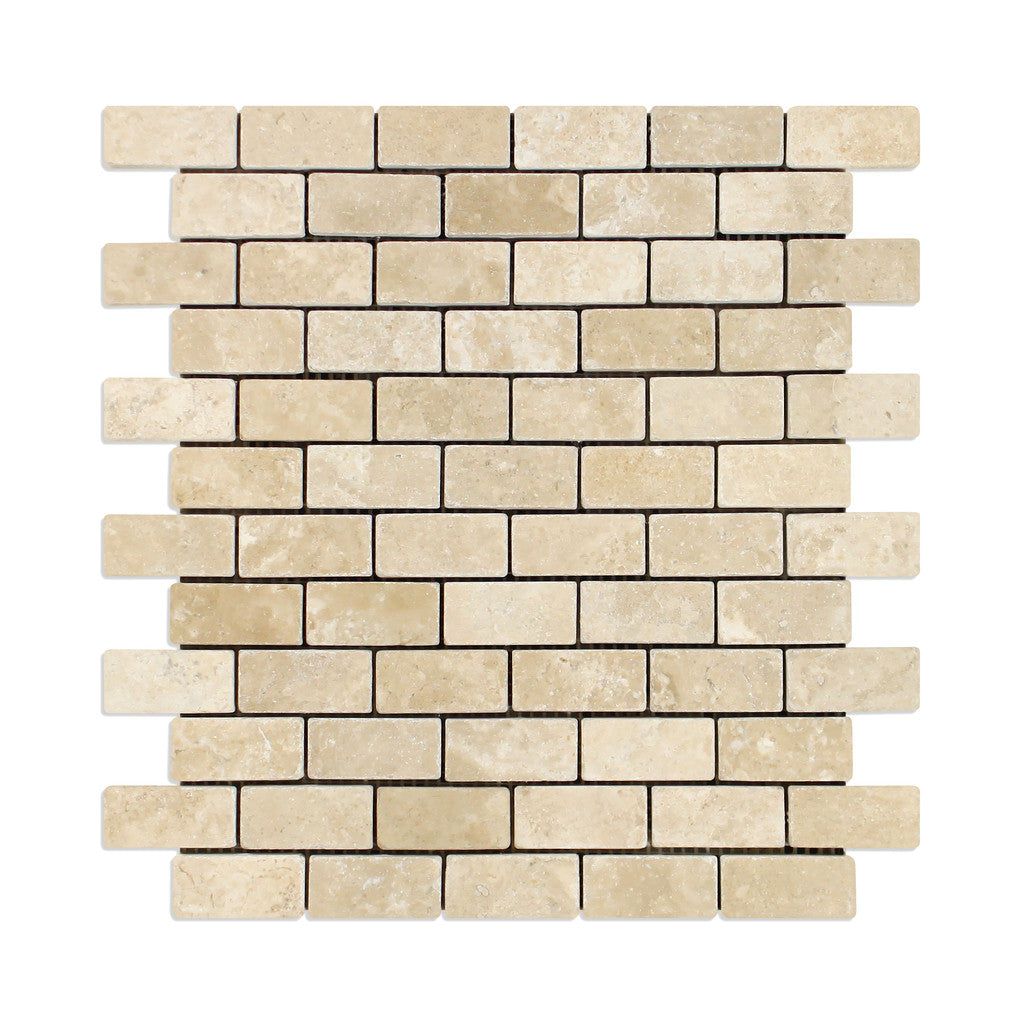 1 X 2 Durango Cream Travertine Tumbled Brick Mosaic Tile-Travertine Mosaic-American Tile Depot