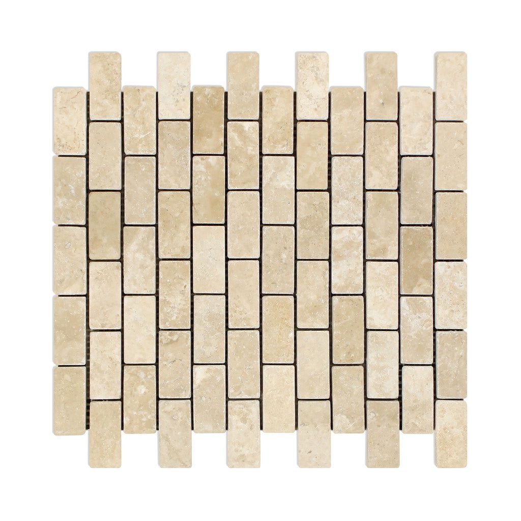 1 X 2 Durango Cream Travertine Tumbled Brick Mosaic Tile-Travertine Mosaic-American Tile Depot