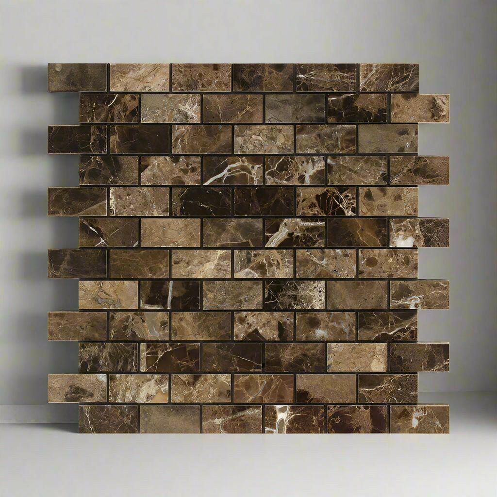 1 X 2 Emperador Dark Marble Polished Brick Mosaic Tile-Marble Mosaic-American Tile Depot