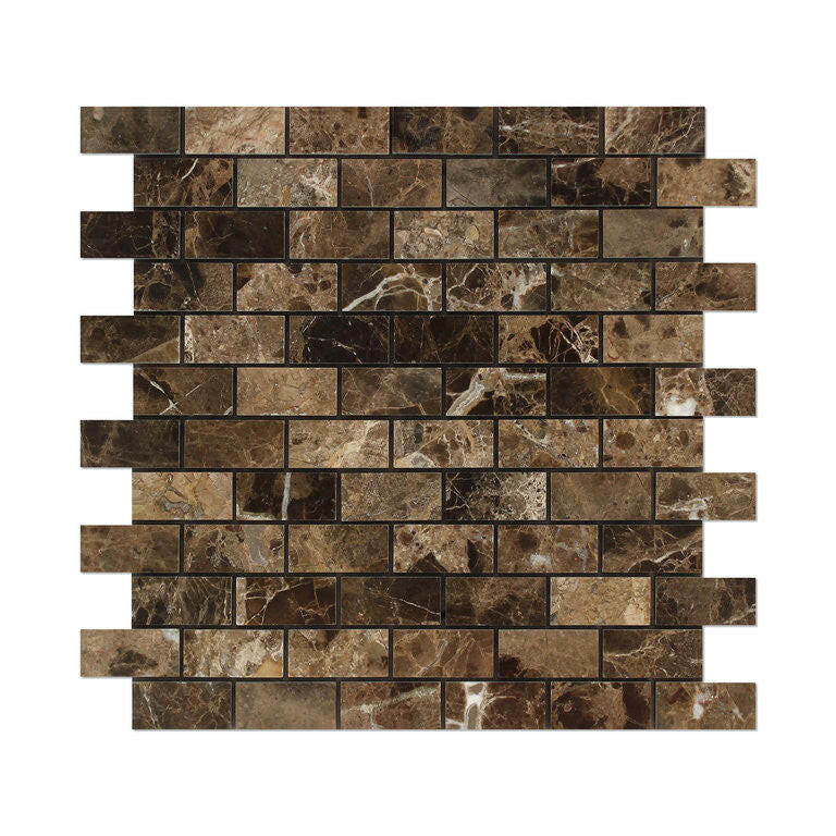 1 X 2 Emperador Dark Marble Polished Brick Mosaic Tile-Marble Mosaic-American Tile Depot