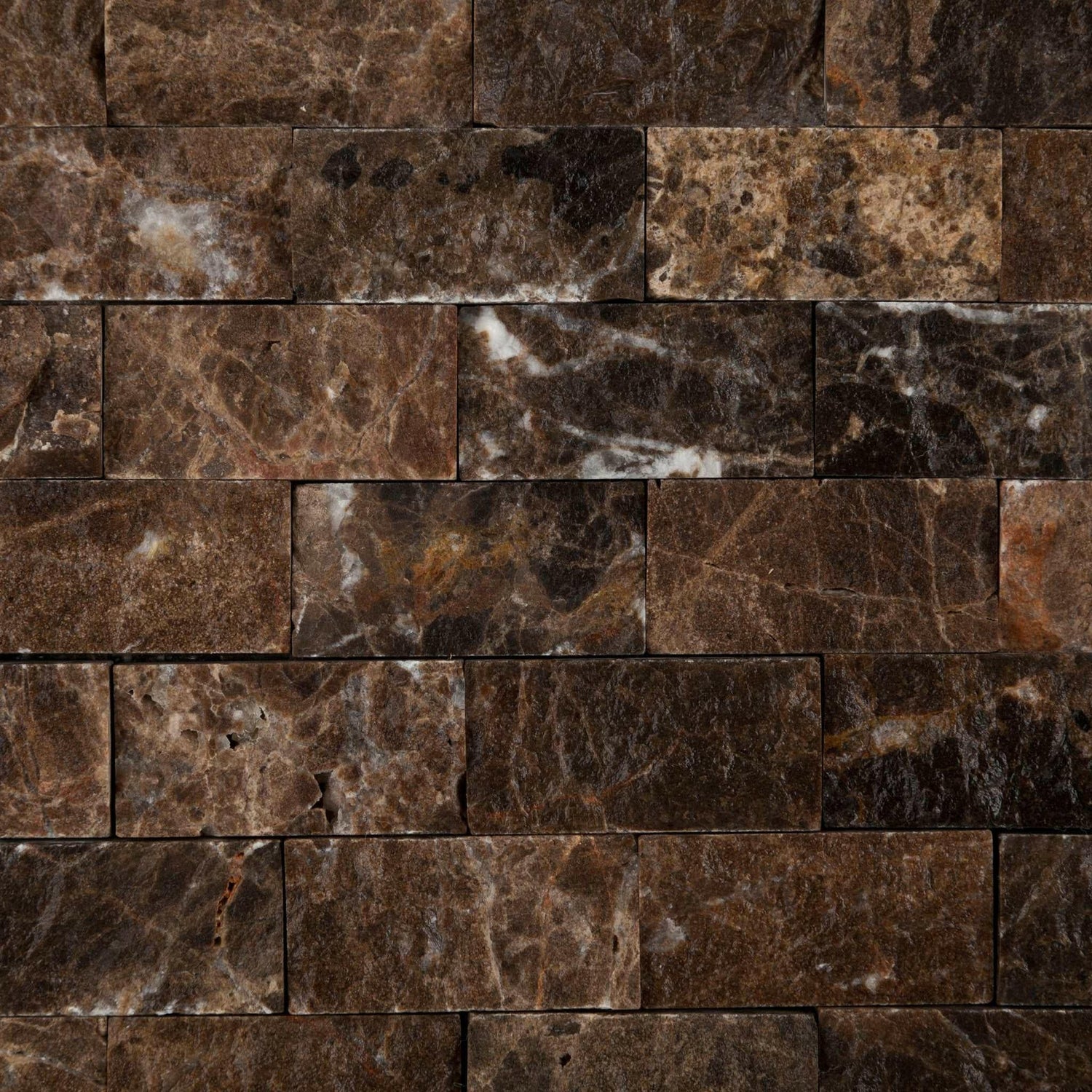 1 X 2 Emperador Dark Marble Split-Faced Mosaic Tile-Marble Mosaic-American Tile Depot