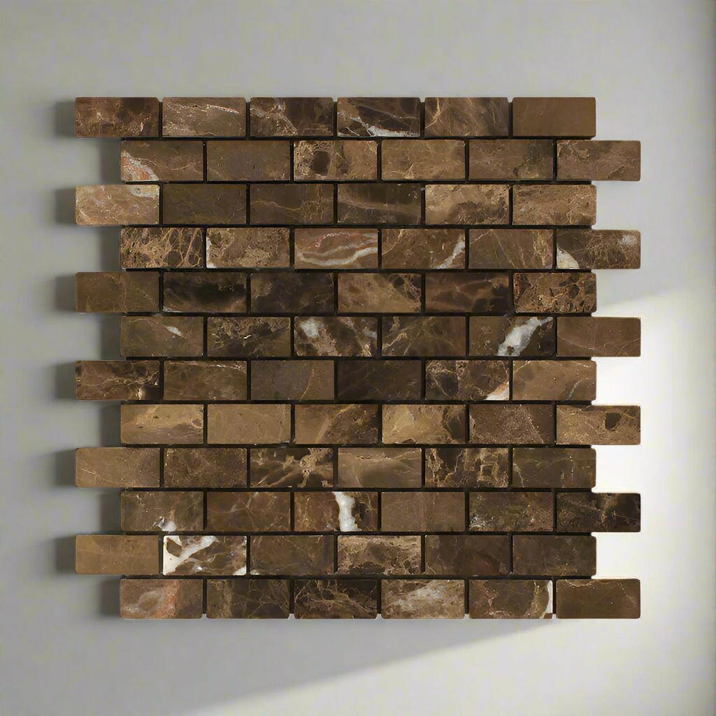 1 X 2 Emperador Dark Marble Tumbled Brick Mosaic Tile-Marble Mosaic-American Tile Depot