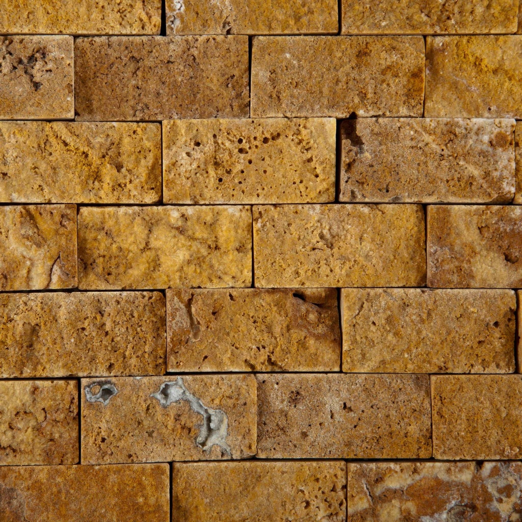 1 X 2 Gold / Yellow Travertine Split-Faced Brick Mosaic Tile-Travertine Mosaic-American Tile Depot