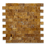 1 X 2 Gold / Yellow Travertine Split-Faced Brick Mosaic Tile-Travertine Mosaic-American Tile Depot