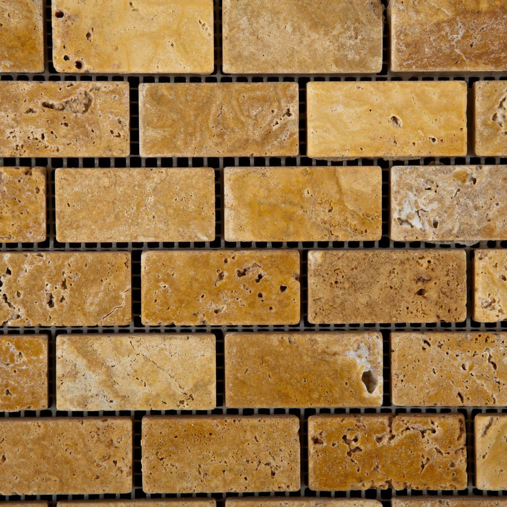 1 X 2 Gold / Yellow Travertine Tumbled Brick Mosaic Tile-Travertine Mosaic-American Tile Depot