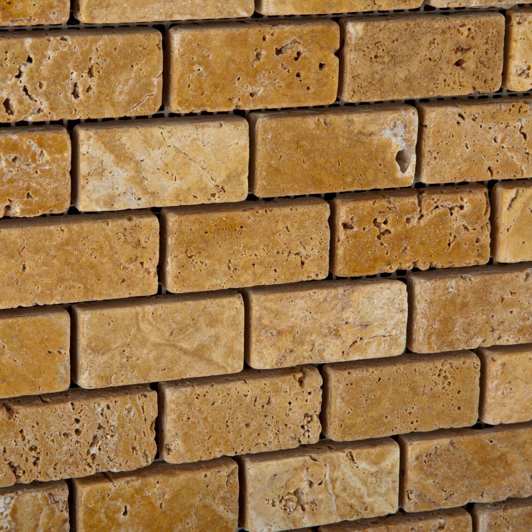 1 X 2 Gold / Yellow Travertine Tumbled Brick Mosaic Tile-Travertine Mosaic-American Tile Depot