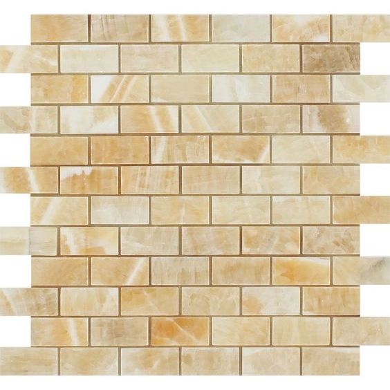 1 X 2 Honey Onyx Polished Brick Mosaic Tile-Onyx Mosaic-American Tile Depot