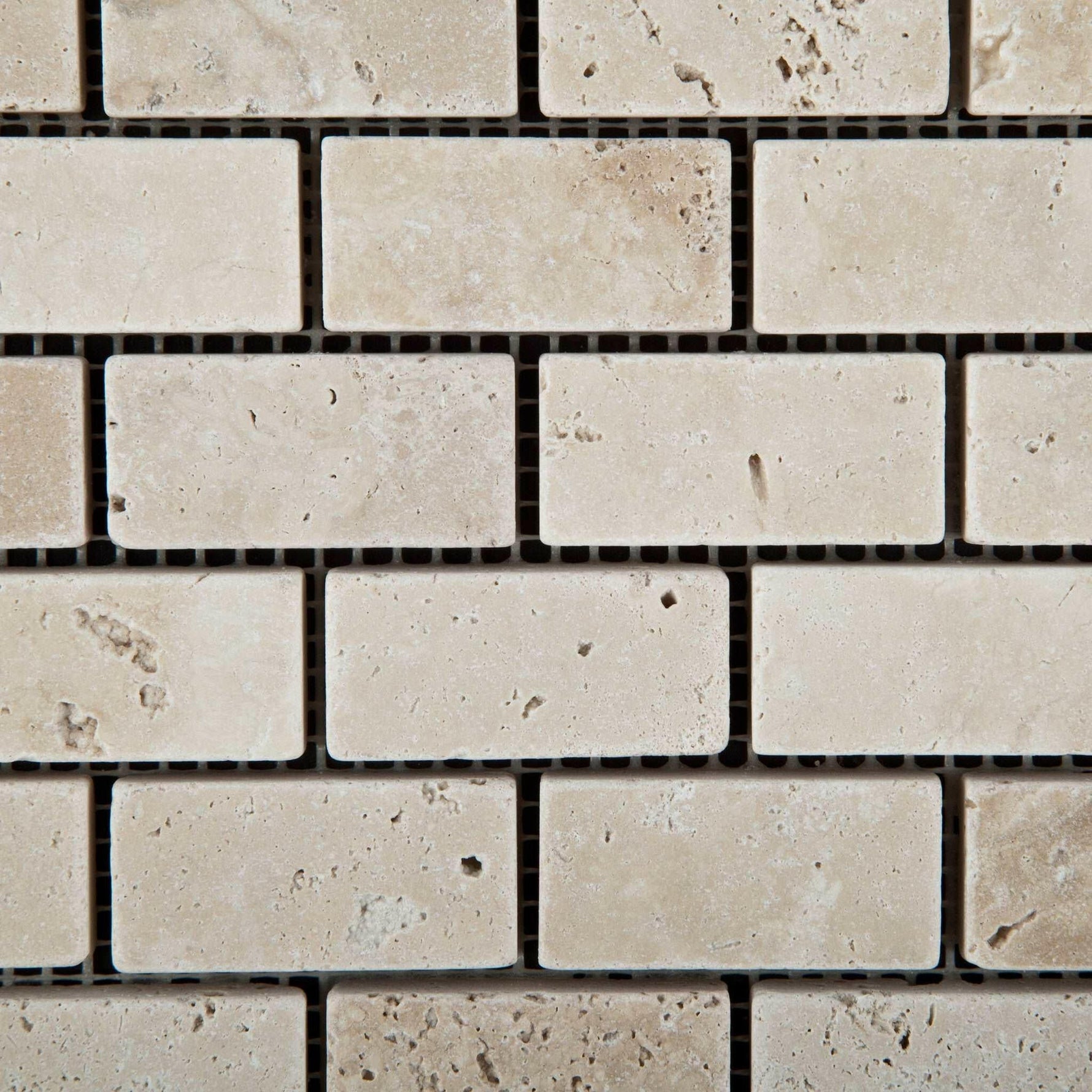 1 X 2 Ivory Travertine Tumbled Brick Mosaic Tile-Travertine Mosaic-American Tile Depot