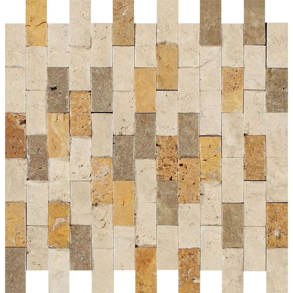 1 X 2 Mixed Travertine Split-Faced Brick Mosaic Tile-Travertine Mosaic-American Tile Depot