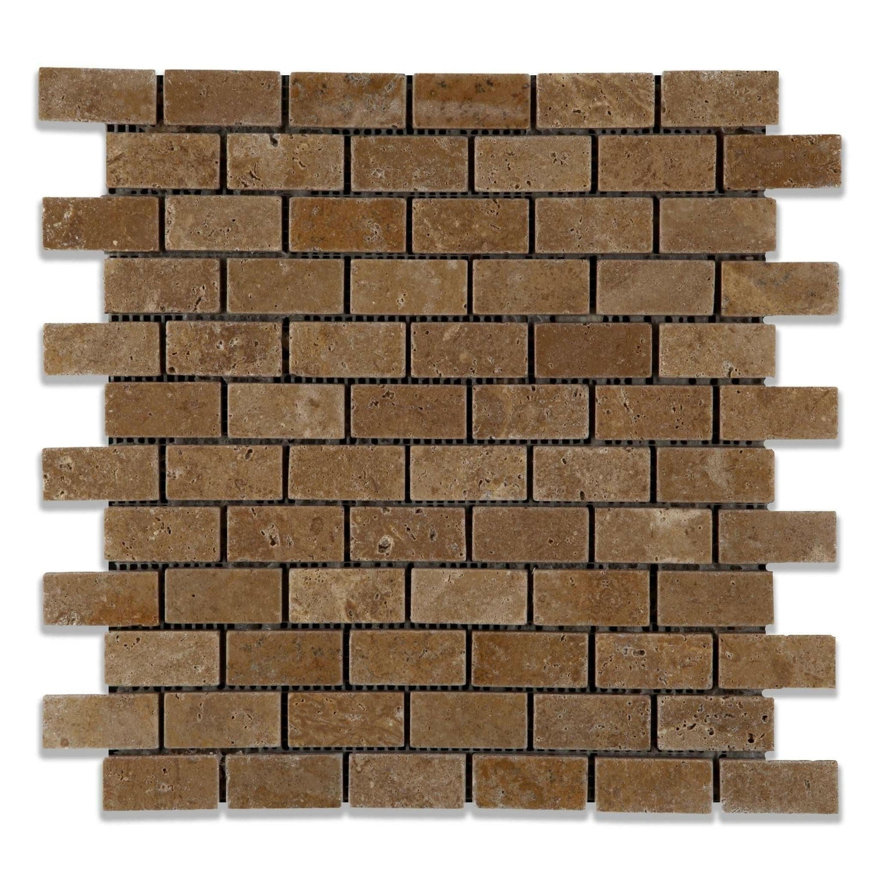 1 X 2 Noce Travertine Tumbled Brick Mosaic Tile-Travertine Mosaic-American Tile Depot