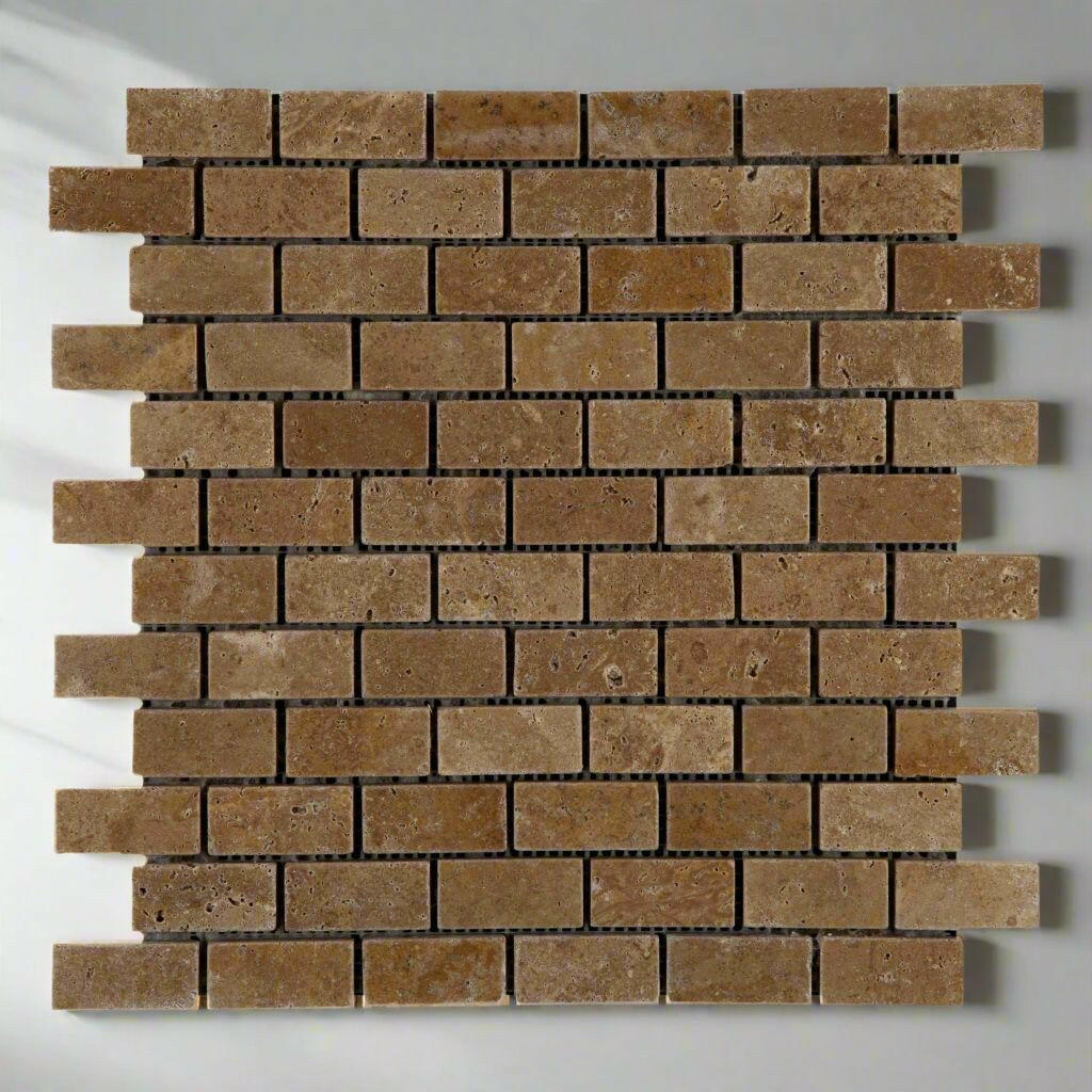 1 X 2 Noce Travertine Tumbled Brick Mosaic Tile-Travertine Mosaic-American Tile Depot