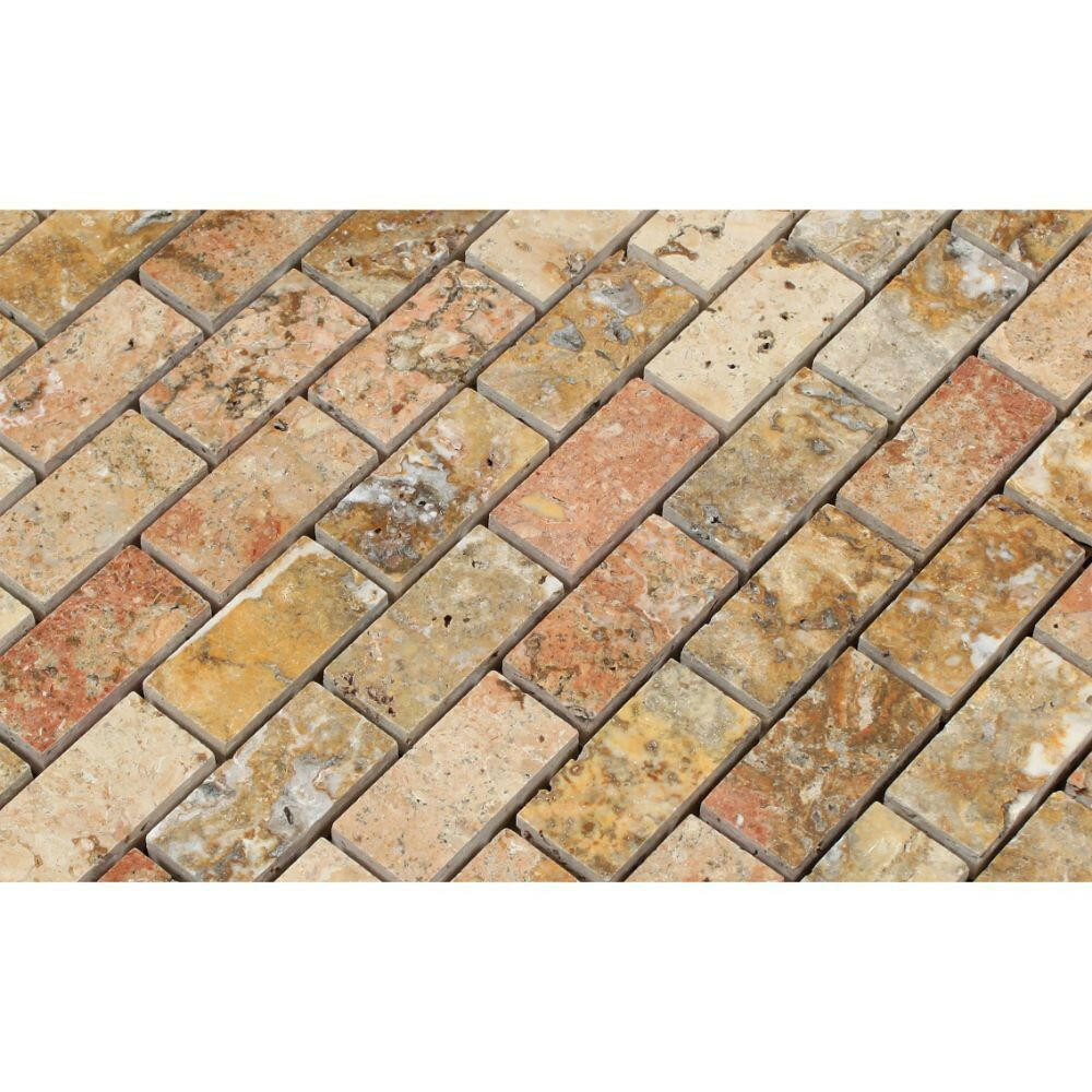 1 X 2 Scabos Travertine Polished Brick Mosaic Tile-Travertine Mosaic-American Tile Depot