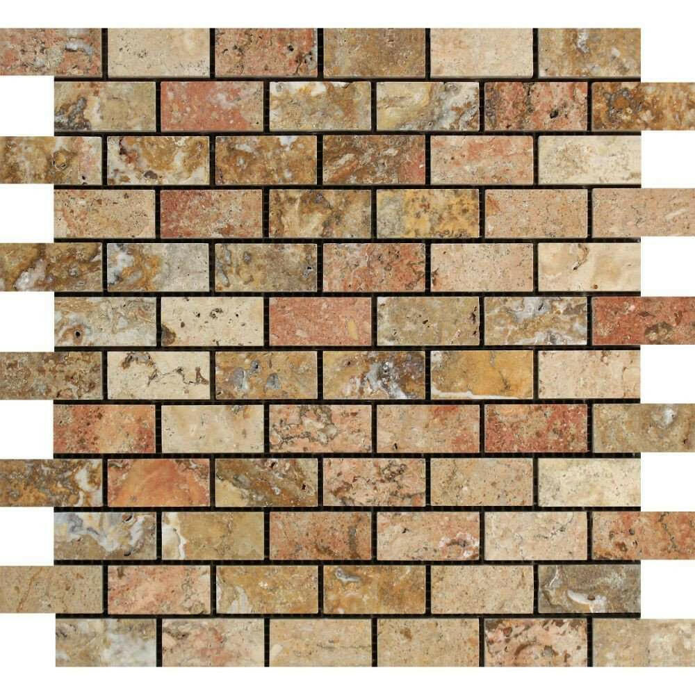 1 X 2 Scabos Travertine Polished Brick Mosaic Tile-Travertine Mosaic-American Tile Depot