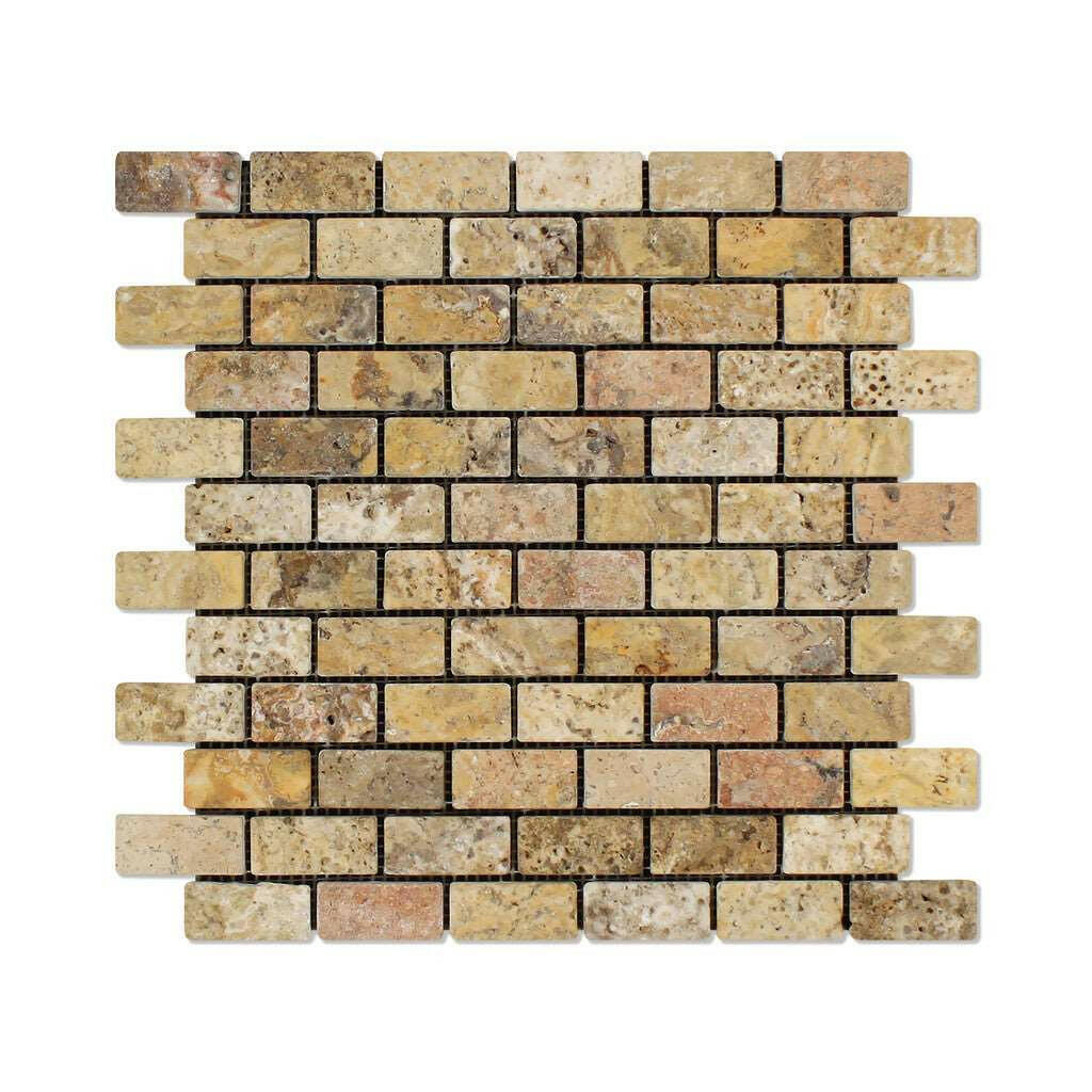 1 X 2 Scabos Travertine Tumbled Brick Mosaic Tile-Travertine Mosaic-American Tile Depot