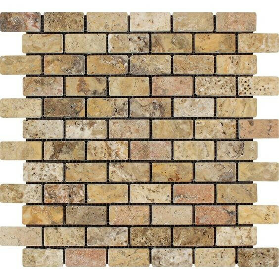 1 X 2 Scabos Travertine Tumbled Brick Mosaic Tile-Travertine Mosaic-American Tile Depot