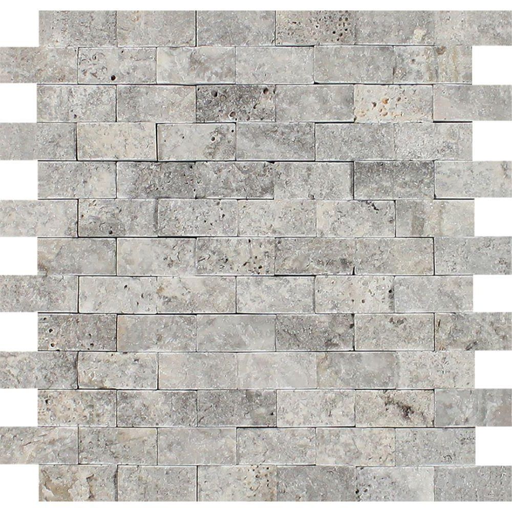 1 X 2 Silver Travertine Split-Faced Mosaic Tile-Travertine Mosaic-American Tile Depot