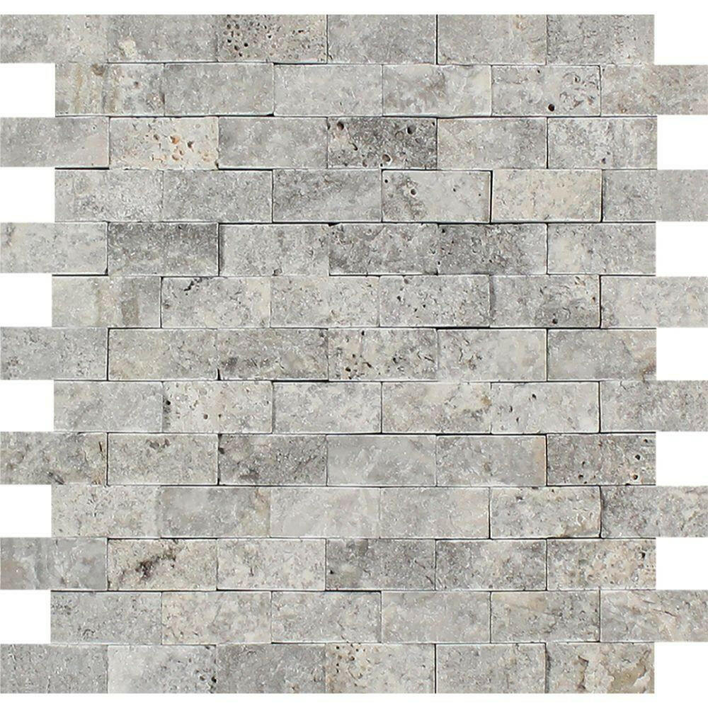 1 X 2 Silver Travertine Split-Faced Mosaic Tile-Travertine Mosaic-American Tile Depot