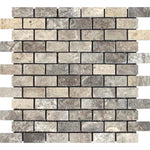 1 X 2 Silver Travertine Tumbled Mosaic Tile-Travertine Mosaic-American Tile Depot