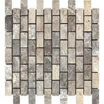 1 X 2 Silver Travertine Tumbled Mosaic Tile-Travertine Mosaic-American Tile Depot