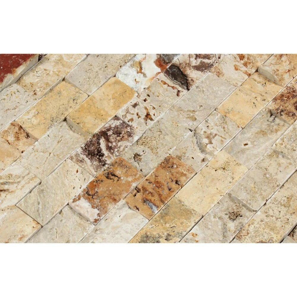 1 X 2 Valencia Travertine Split-Faced Brick Mosaic Tile-Travertine Mosaic-American Tile Depot