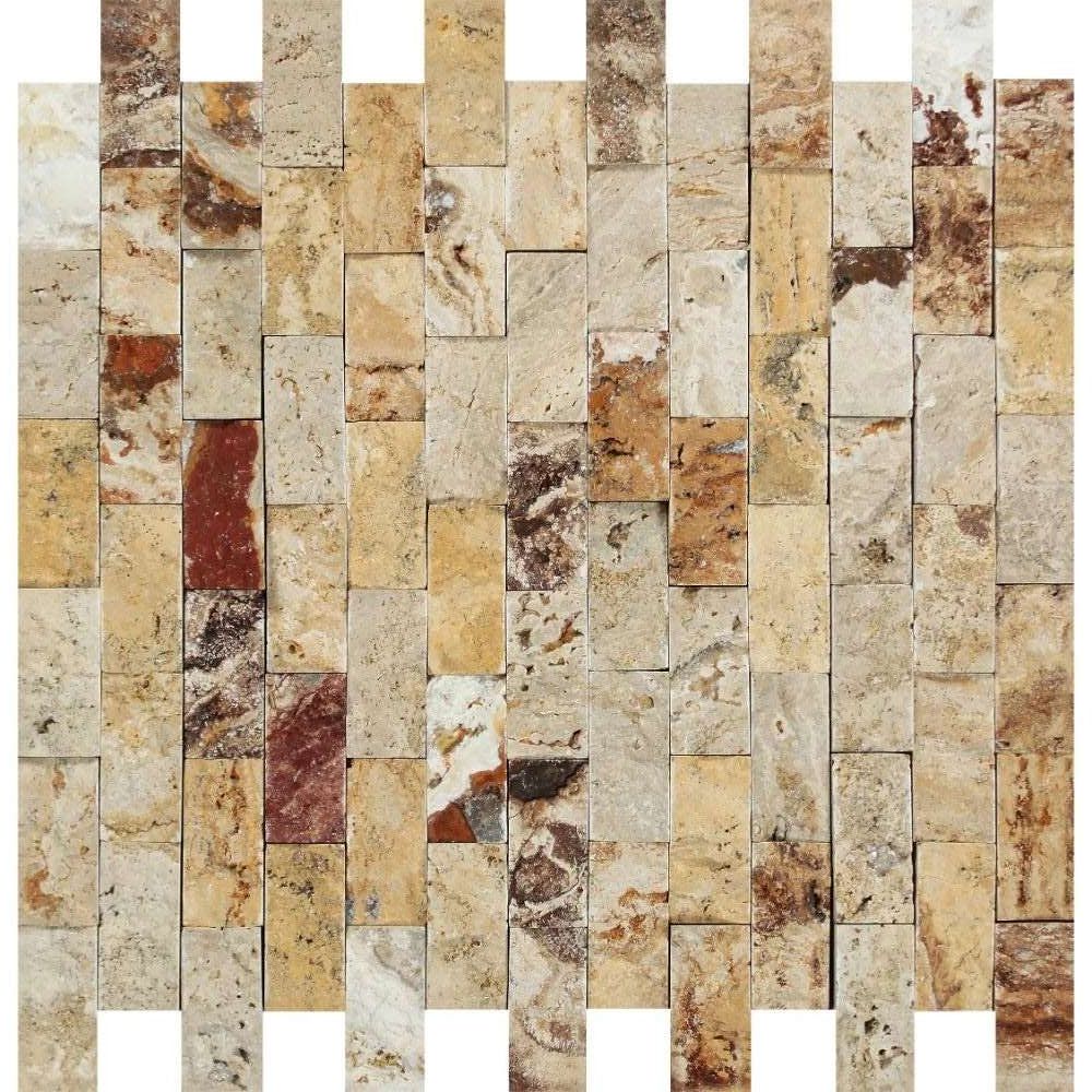 1 X 2 Valencia Travertine Split-Faced Brick Mosaic Tile-Travertine Mosaic-American Tile Depot