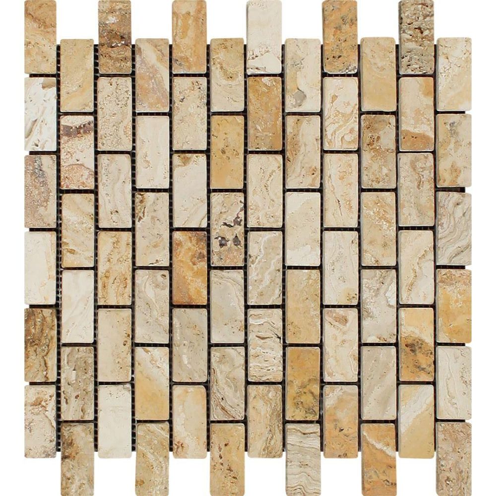 1 X 2 Valencia Travertine Tumbled Mosaic Tile-Travertine Mosaic-American Tile Depot