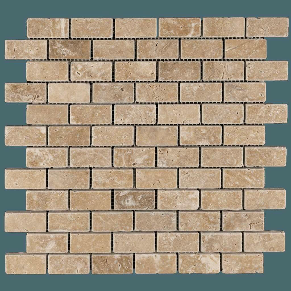 1 X 2 Walnut Travertine Tumbled Brick Mosaic Tile-Travertine Mosaic-American Tile Depot