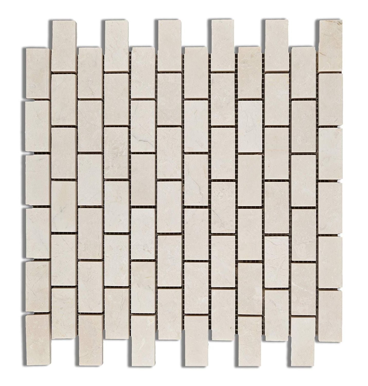 1 X 2 White Pearl / Botticino Marble Polished Brick Mosaic Tile-Marble Mosaic-American Tile Depot