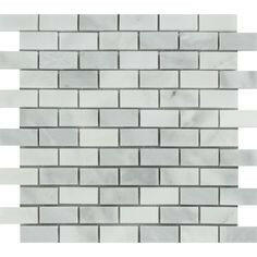 1 x 2 Bianco Venatino (Bianco Mare) Marble Polished Brick Mosaic Tile-Marble Mosaic-American Tile Depot