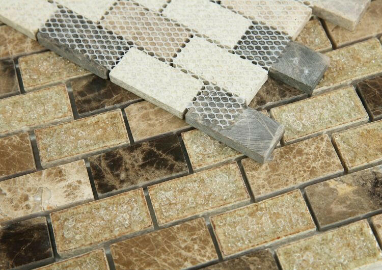 1 x 2 Garnet Brick Cappuccino Mosaic Wall Tile-Mixed Mosaic-American Tile Depot