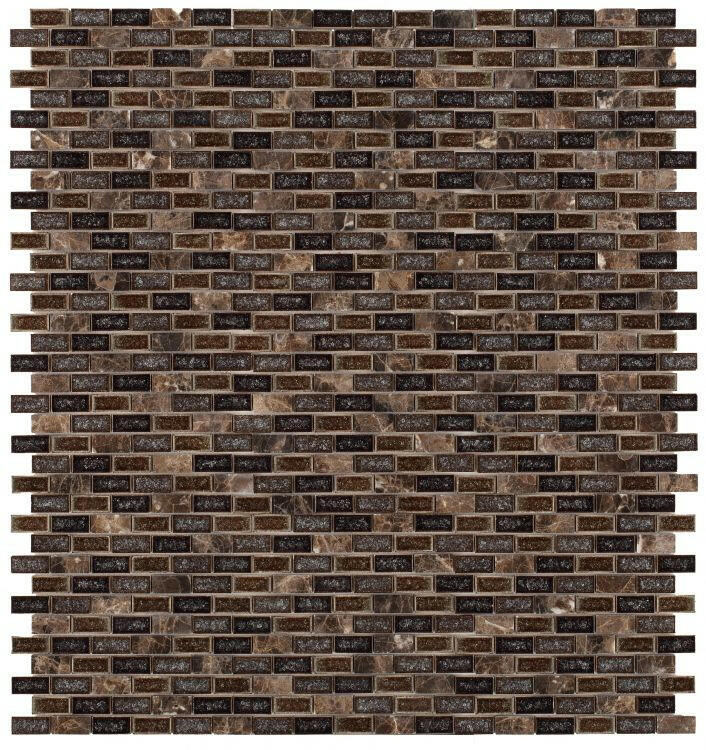 1 x 2 Garnet Brick Swiss Emperador Mosaic Wall Tile-Mixed Mosaic-American Tile Depot