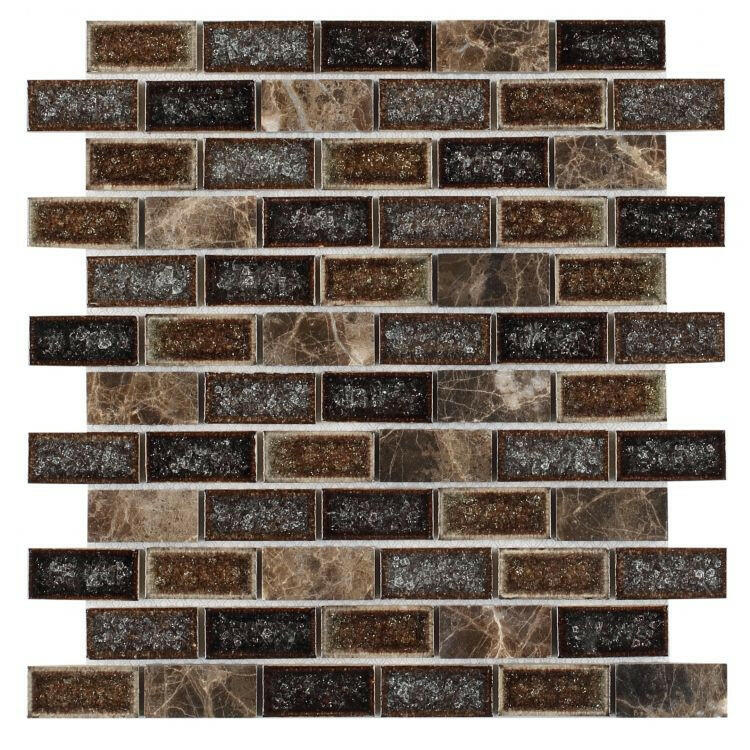 1 x 2 Garnet Brick Swiss Emperador Mosaic Wall Tile-Mixed Mosaic-American Tile Depot