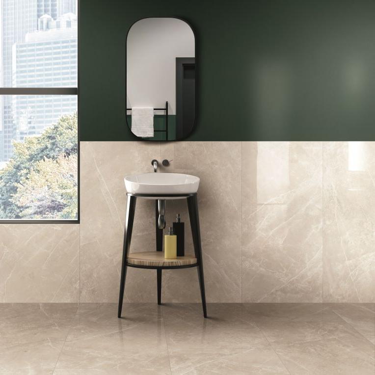 12 X 24 Dolomia Cream Luc Glossy Marble Look Porcelain Tile