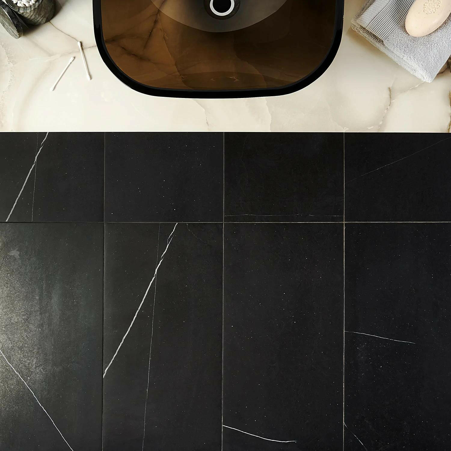 12 X 24 Black Marquina Marble Polished Tile-Marble Tile - Large Formate-American Tile Depot