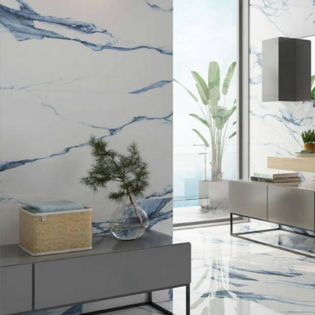 12 X 24 Calacatta Blue Polished Marble Look Porcelain Tile-PORCELAIN-Large Format-American Tile Depot