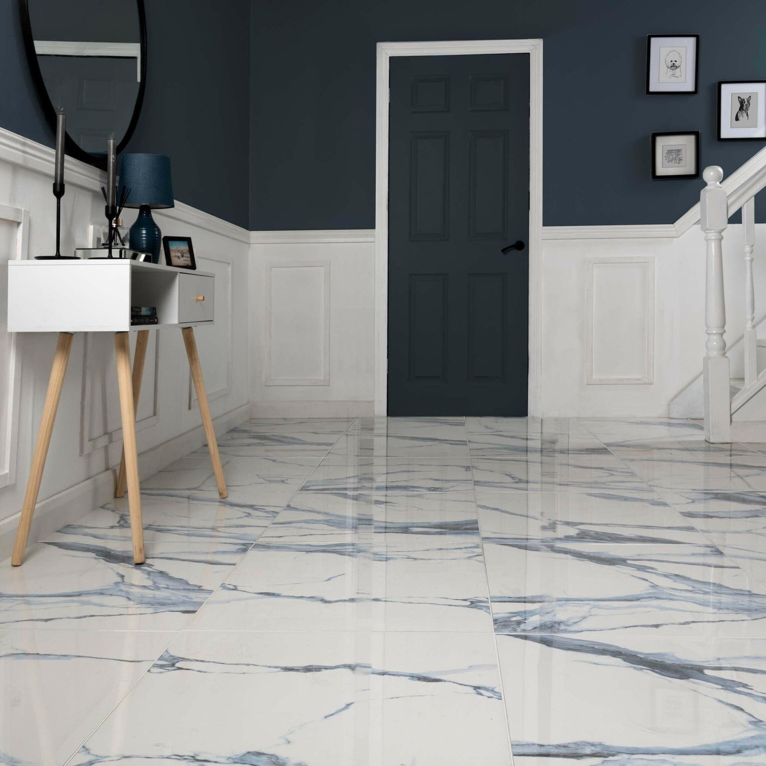 12 X 24 Calacatta Blue Polished Marble Look Porcelain Tile-PORCELAIN-Large Format-American Tile Depot