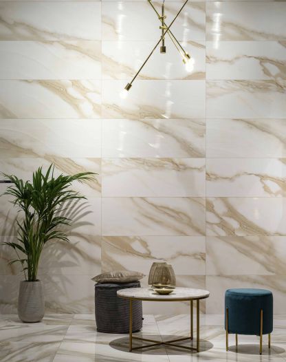 12 X 24 Calacatta Glossy Marble Look Porcelain Wall Tile-PORCELAIN-Large Format-American Tile Depot