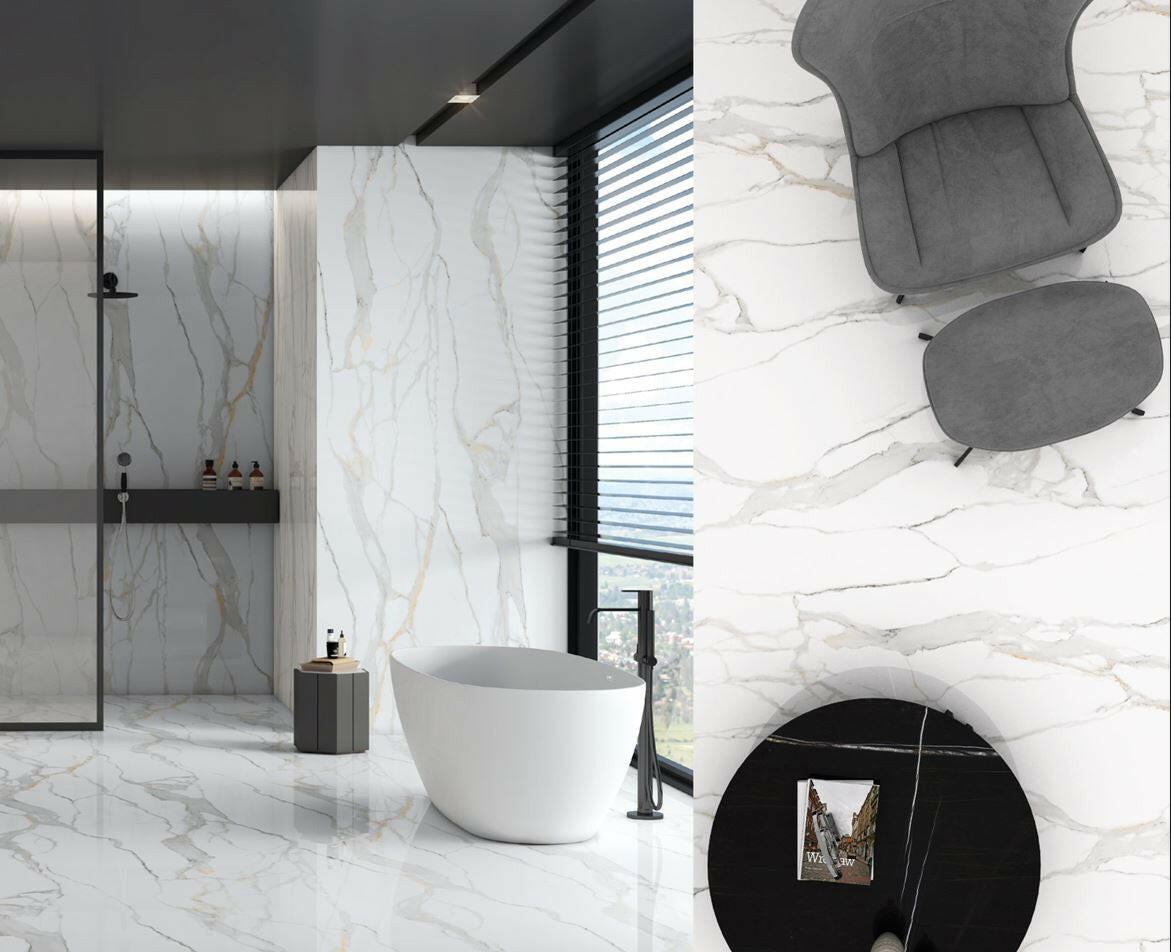 12 X 24 Emporio Calacatta Polished Marble Look Porcelain Tile-Porcelain Tile Large Formate-American Tile Depot