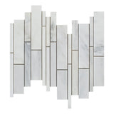 Oriental White / Asian Statuary Marble Polished Random Strip Mosaic Tile-Marble Mosaic-American Tile Depot