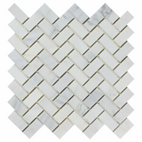 Oriental White / Asian Statuary Marble Honed 1 x 2 Herringbone Mosaic Tile