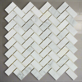 Oriental White / Asian Statuary Marble Polished 1 x 2 Herringbone Mosaic Tile