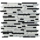 Carrara White Marble Polished Tricolor Bamboo Sticks Mosaic (Carrara + Thassos + Black )