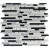 Carrara White Marble Polished Tricolor Bamboo Sticks Mosaic (Carrara + Thassos + Black )