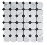 Carrara White Marble Polished Octagon Mosaic Tile w/ Black Dots