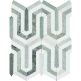 Thassos White Marble Polished Berlinetta Mosaic Tile w / Ming-Green