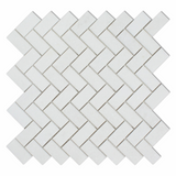 Thassos White Marble Polished 1 x 2 Herringbone Mosaic Tile