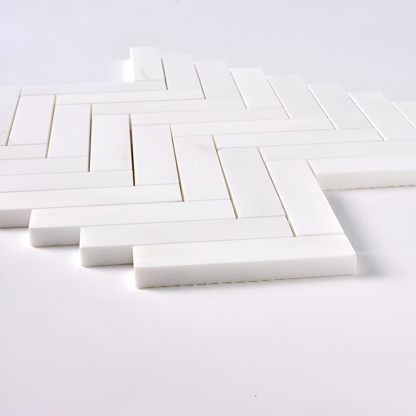 1×4 Bianco Dolomite Polished Herringbone Marble Mosaic Tile-Marble Mosaic-American Tile Depot