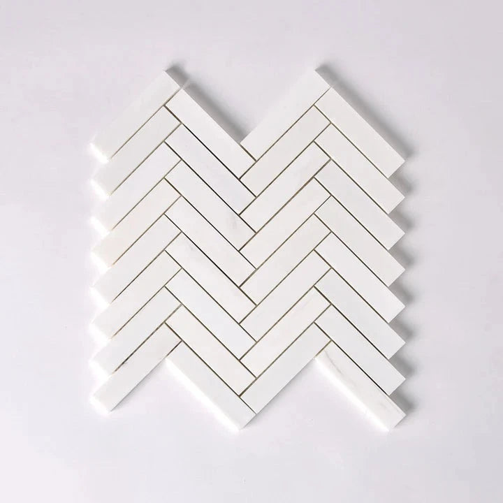 1×4 Bianco Dolomite Polished Herringbone Marble Mosaic Tile-Marble Mosaic-American Tile Depot