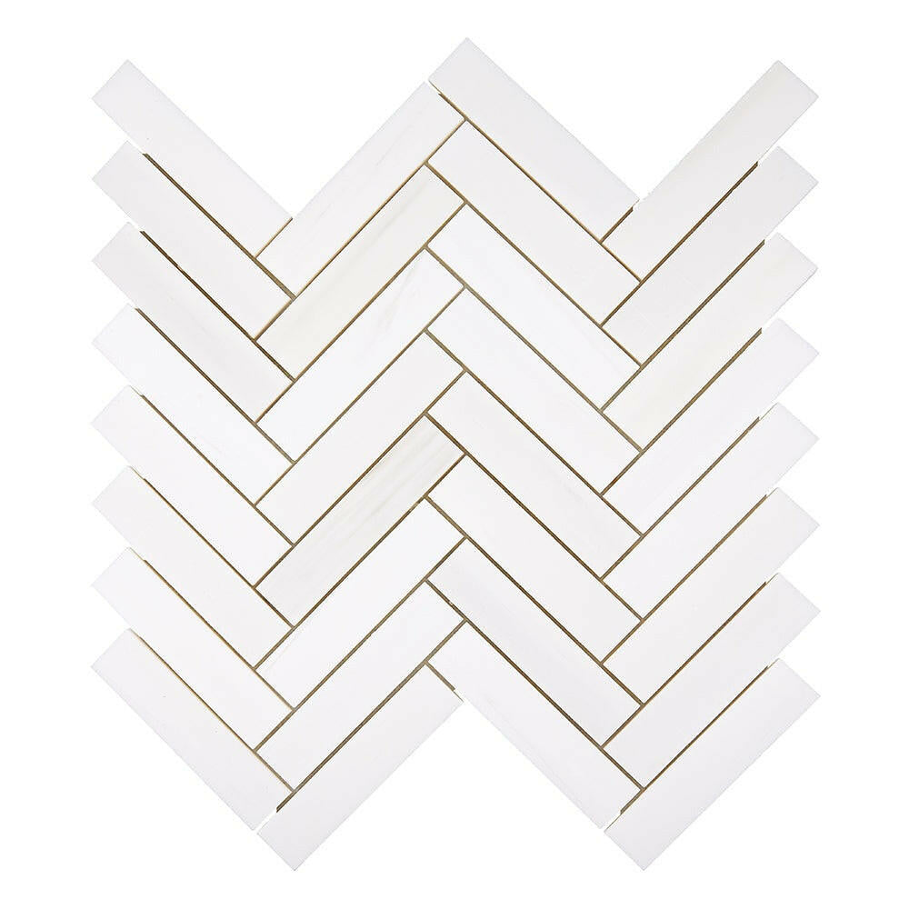 1×4 Bianco Dolomite Polished Herringbone Marble Mosaic Tile-Marble Mosaic-American Tile Depot