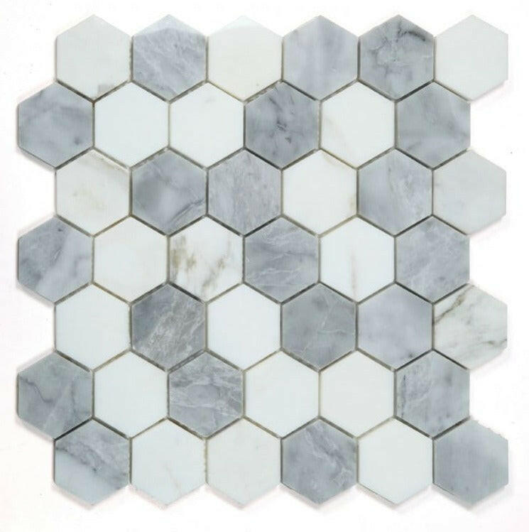 2" Beehive City Grey Polished Hexagon Marble Mosaic Tile-Marble Mosaic-American Tile Depot